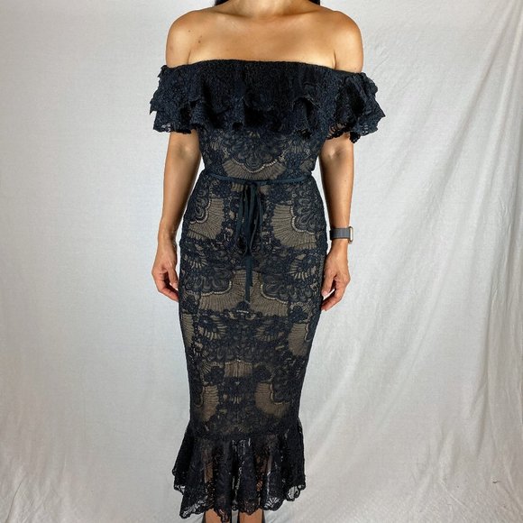 Marchesa Dresses & Skirts - Marchesa Notte Laced Black Midi Dress $795